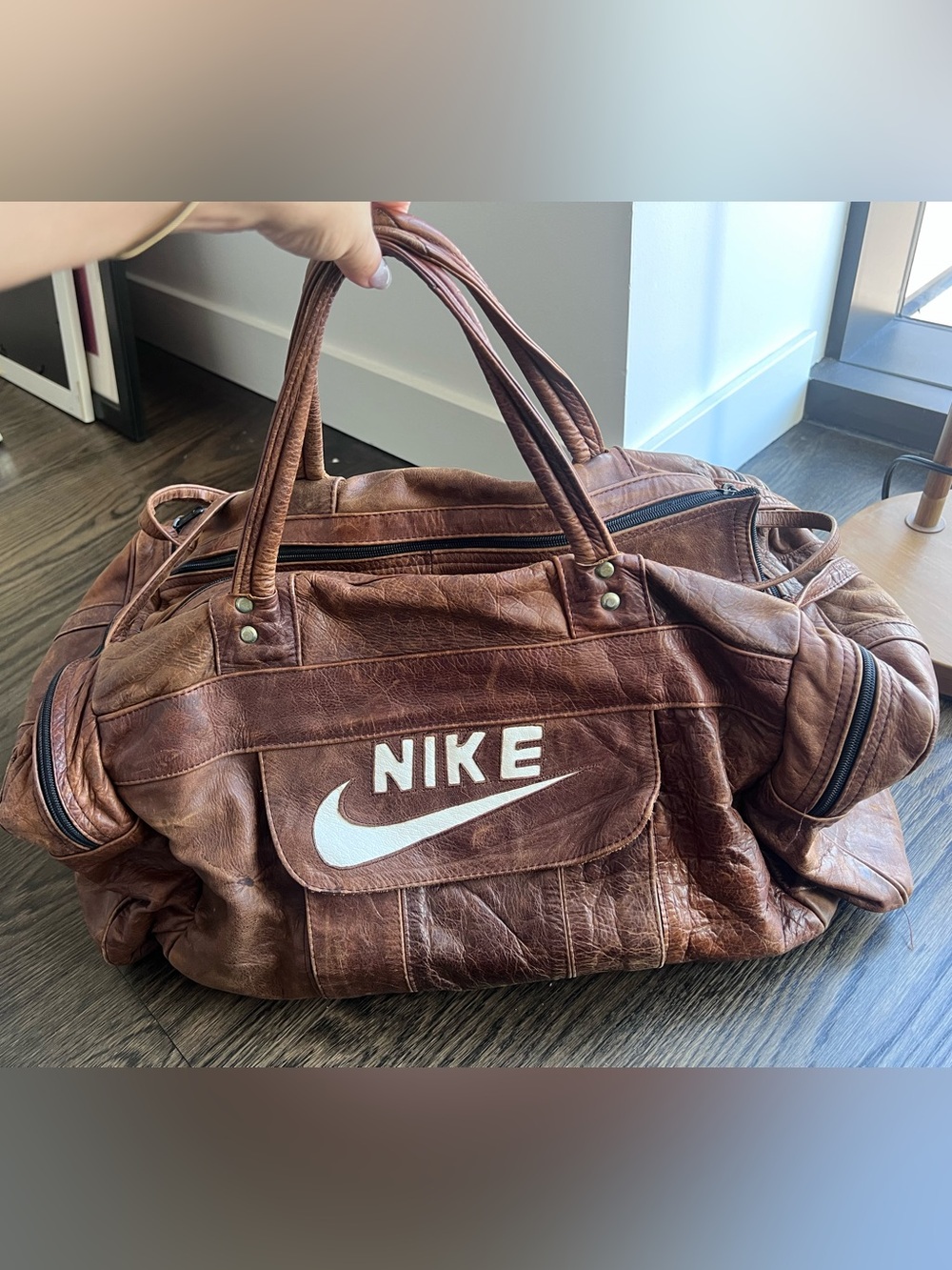 Vintage Nike Genuine Leather Brown Duffel Gym Travel Bag